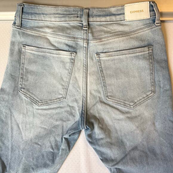 Express Women Skinny Jeans size 8/R Light Blue Mid Rise Stretch Frayed - Picture 13 of 13
